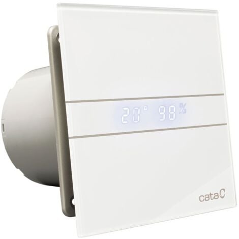 Cata Bathroom Glass Extractor Fan 120mm White Humidistat Temperature Display