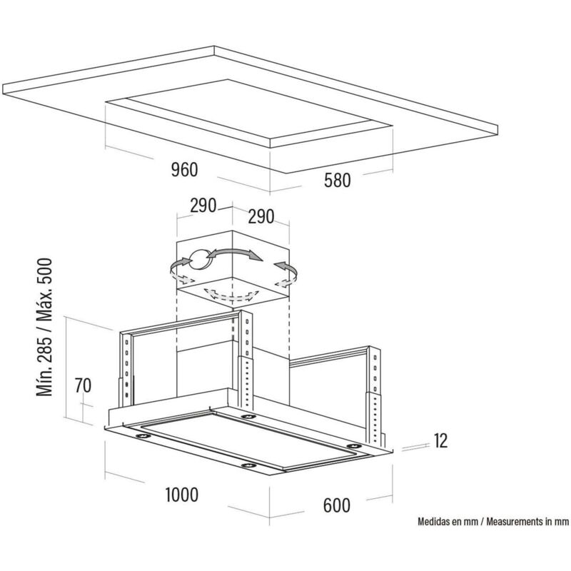 Cata - Campana De techo 100cm 850 m³/h 65dB sirin 1000 wh 4 Niveles