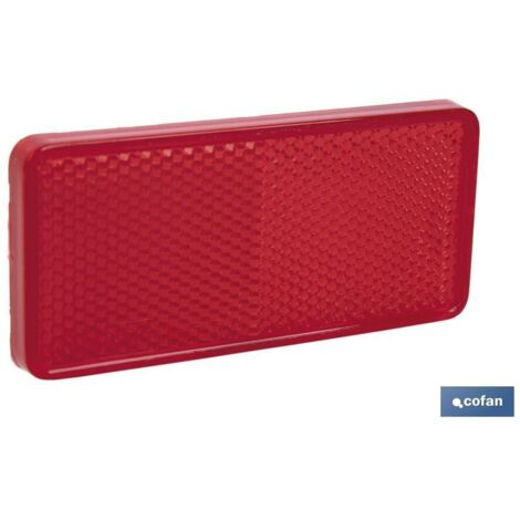 Catadióptrico adhesivo rojo 94 x 44 mm, resistente y homologado para vehículos.