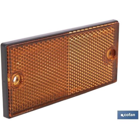 Catadióptrico rectangular ámbar 106 x 50 mm, fabricado en PMMA, sin tornillo incluido