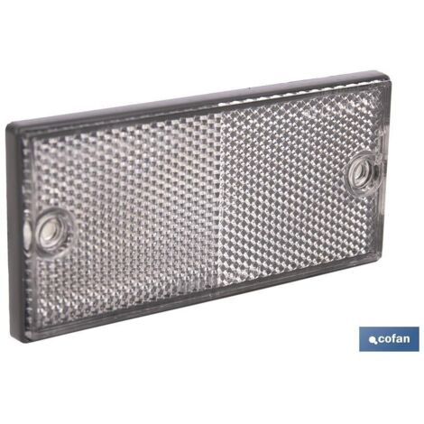Catadióptrico rectangular blanco 106 x 50 mm con adhesivo para fácil instalación