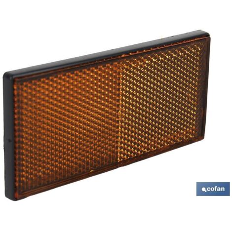 Catadióptrico rectangular con adhesivo para poner en vehículos 106x50mm fabricado en PMMA color ámbar