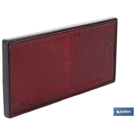 Catadióptrico rectangular con adhesivo para poner en vehículos 106x50mm fabricado en PMMA color rojo