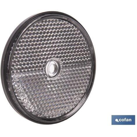Catadióptrico redondo blanco 60 mm con agujero central para fácil instalación