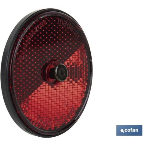 Catadióptrico redondo con tornillo para fijar en vehículos Ø60mm fabricado en PMMA color rojo