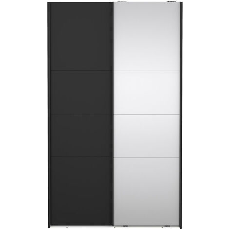 Catania Kleiderschrank 201x119x65cm, 1 Schiebetür, 1 Schiebetür mit Spiegel matt schwarz.