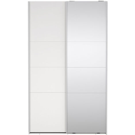 Catania Kleiderschrank 201x119x65cm, 1 Schiebetür, 1 Schiebetür mit Spiegel weiß.