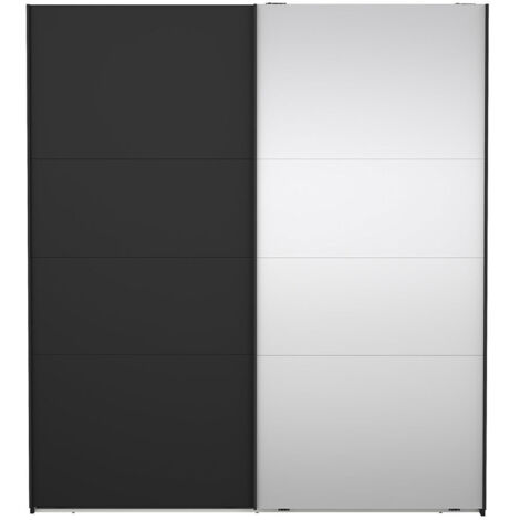 Catania Kleiderschrank 201x179x67cm, 1 Schiebetür, 1 Schiebetür mit Spiegel matt schwarz.