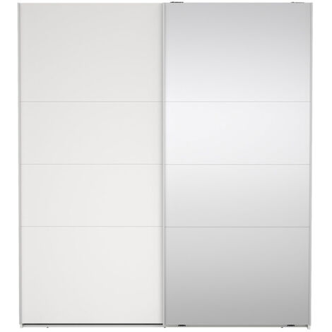 Catania Kleiderschrank 201x179x67cm, 1 Schiebetür, 1 Schiebetür mit Spiegel weiß.