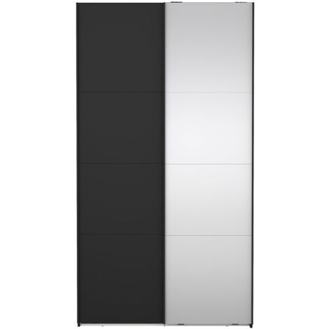 Catania Kleiderschrank 221x119x67cm, 1 Schiebetür, 1 Schiebetür mit Spiegel matt schwarz.
