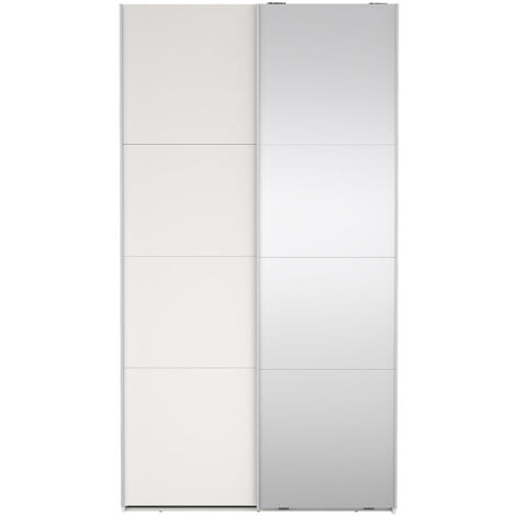 Catania Kleiderschrank 221x119x67cm, 1 Schiebetür, 1 Schiebetür mit Spiegel weiß.