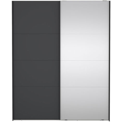 Catania Kleiderschrank 221x179x65cm, 1 Schiebetür, 1 Schiebetür mit Spiegel matte grau.
