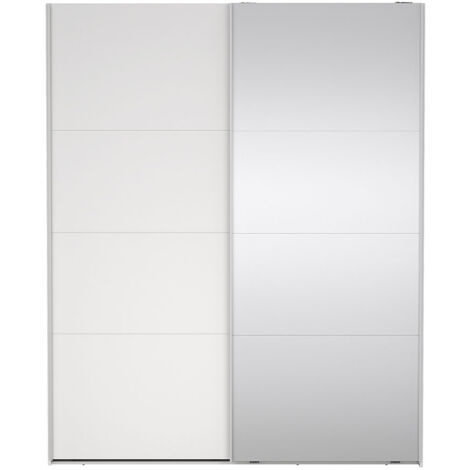 Catania Kleiderschrank 221x179x65cm, 1 Schiebetür, 1 Schiebetür mit Spiegel weiß.