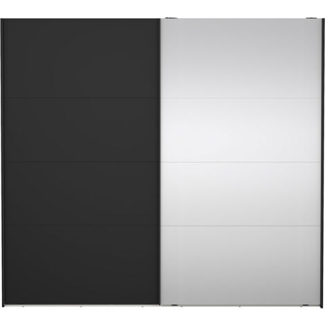 Catania Kleiderschrank 221x244x67cm, 1 Schiebetür, 1 Schiebetür mit Spiegel matt schwarz.