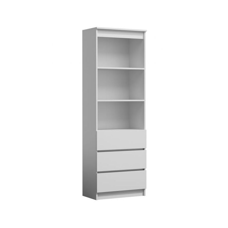 CATANIA - Bibliothèque moderne 3 tiroirs + 2 étagères - 180x60x35 - Meuble de rangement - Etagères livres déco - blanc