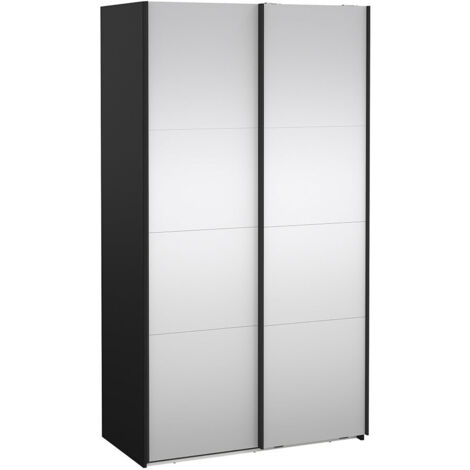 Catania Schiebetürenschrank 2 Türen mit Spiegel 120x220cm matt schwarz.