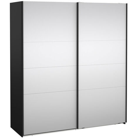 Catania Schiebetürenschrank 2 Türen mit Spiegel 180x200cm matt schwarz.