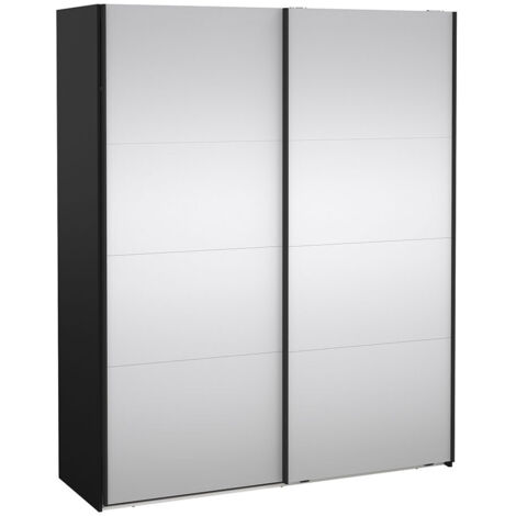Catania Schiebetürenschrank 2 Türen mit Spiegel 180x220cm matt schwarz.