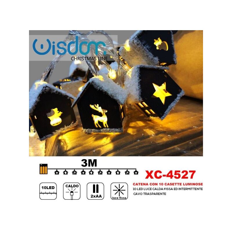 Image of Trade Shop - Catena 10 Casette Luminose 10led Batteria Luce Calda Fissa+intermittente Xc-4527