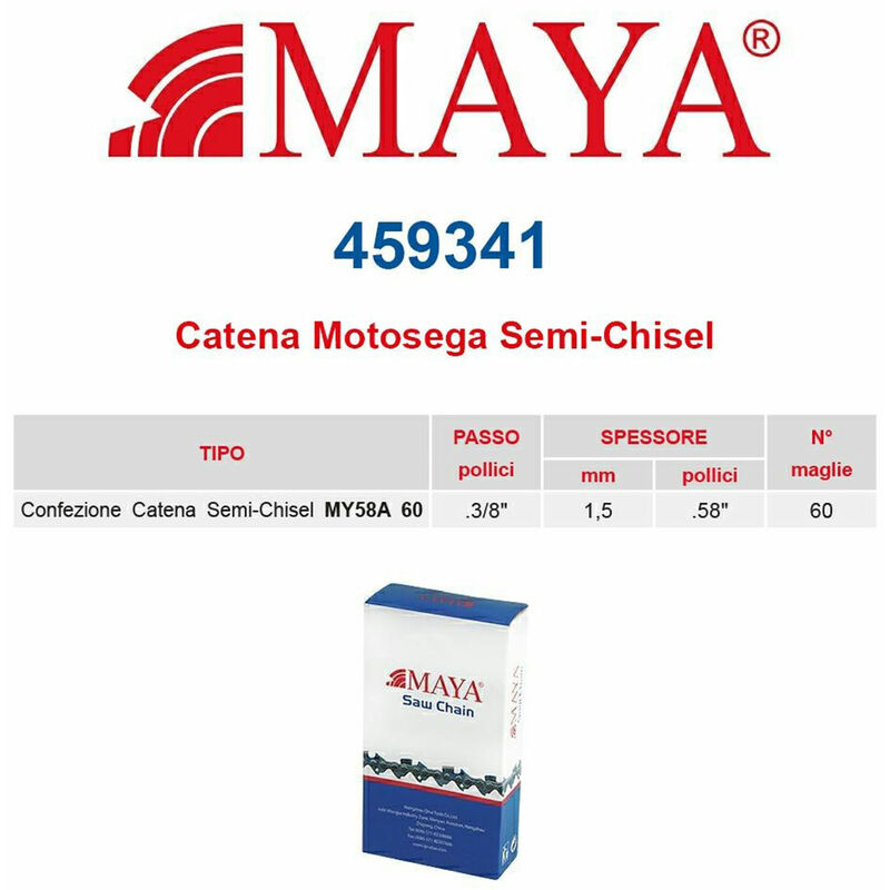 Image of Catena 3/8" 1.5 mm - .058" 60 maglie senza antirimbalzo profilo Semi tondo maya - 459339