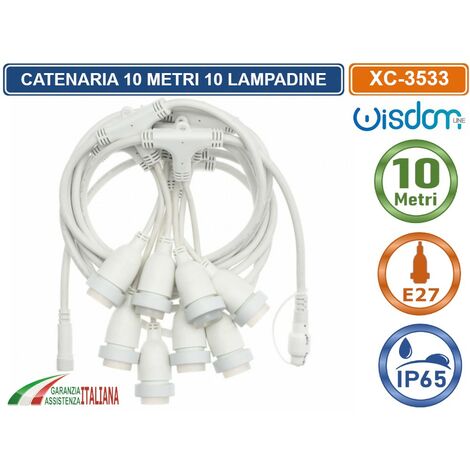 ILLUMINAZIONE DECORATIVA ESTERNA CATENARIA WISDOM 5 METRI CON PORTALAMPADA  E27 FACILE INSTALLAZIONE IDEALE PER MATRIMONI FESTE E CONCERTI