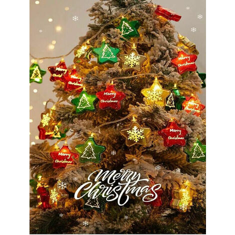 Catena con 10 casette Luminose di Natale con Luce fissa e intermittente per uso Interno (Luce Calda)