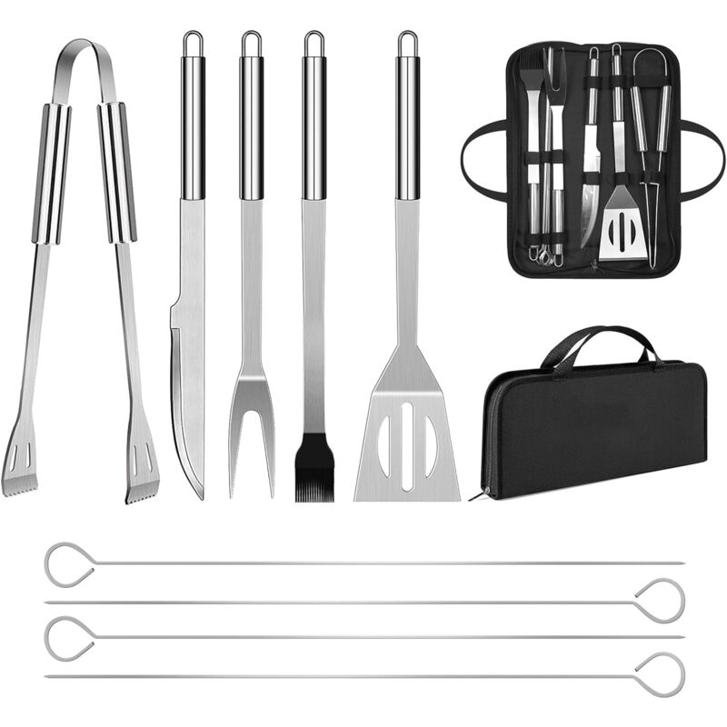 Utensili per barbecue professionali in acciaio inossidabile Accessori per griglia Strumento con borsa Facile da trasportare (9 pezzi)