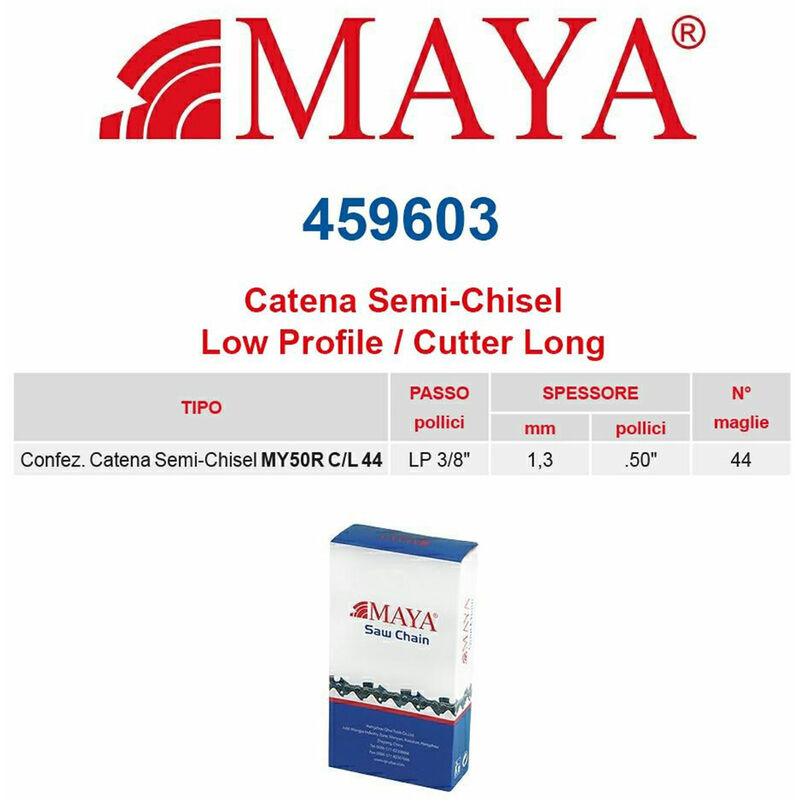 Image of Catena confezionata lp 3/8" 1.3 mm - .050" 44 maglie senza antirimbalzo profilo Semi tondo lungo - 459603