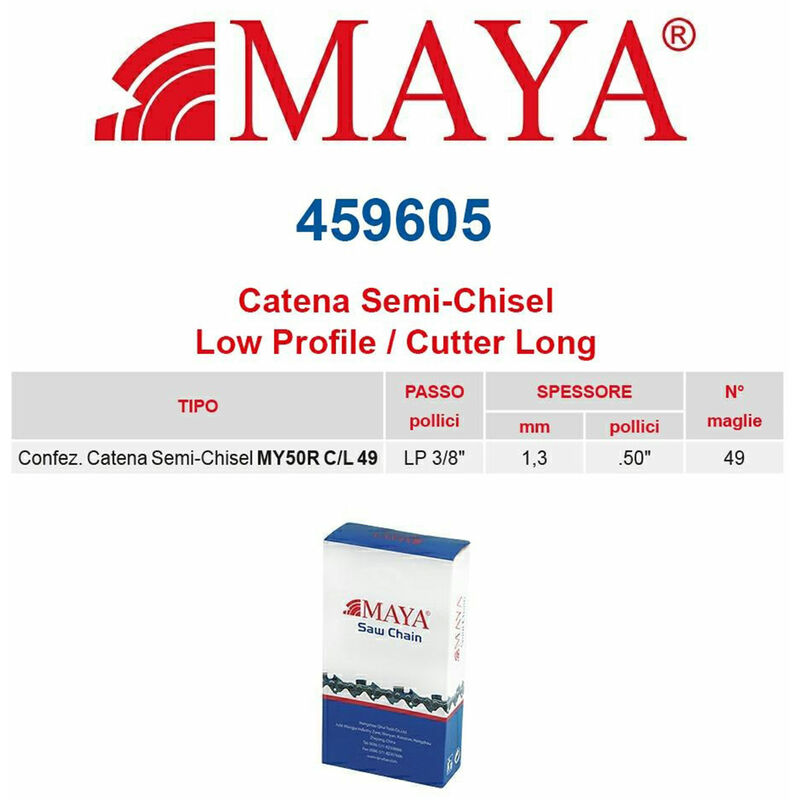 Image of Catena confezionata lp 3/8" 1.3 mm - .050" 49 maglie senza antirimbalzo profilo Semi tondo lungo - 459605