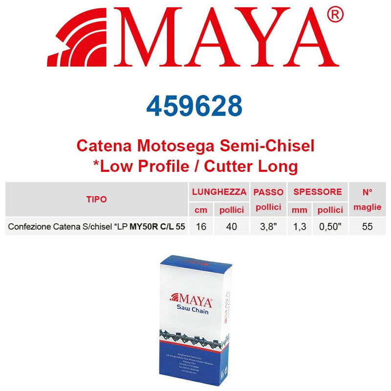 Image of Catena confezionata lp 3/8" 1.3 mm - .050" 55 maglie senza antirimbalzo profilo Semi tondo lungo Maya - 459628