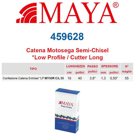 Catena confezionata LP 3/8&quot 1.3 mm - .050&quot 55 maglie senza antirimbalzo profilo Semi tondo lungo Maya - 459628