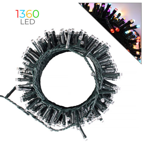 Catena di luci 41 metri da 1360 Led Mini Cluster Multicolore con cavo verde autospegnimento Wisdom