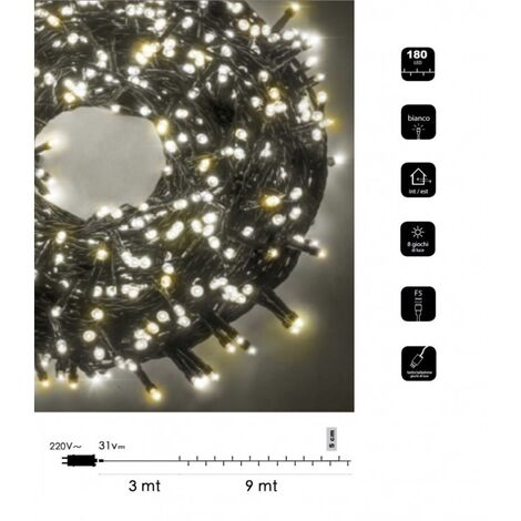 Catena di luci bicolore Natale 180 led serie luminosa natalizie cavo verde albero feste decorativa luce bianco rosso blu calda  Bianco- Caldo