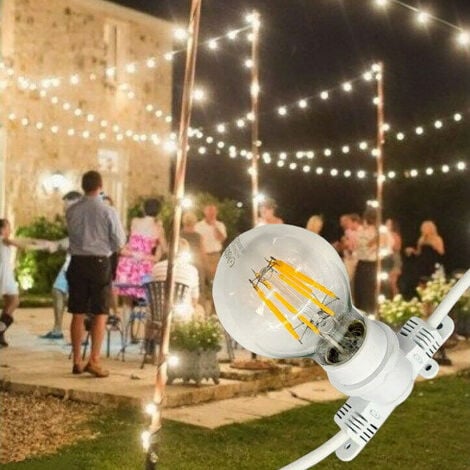 CATENA DI LUCI CORDONIERA LUMINOSA CORDA 10 MT CON PORTALAMPADA E27 CAVO BIANCO
