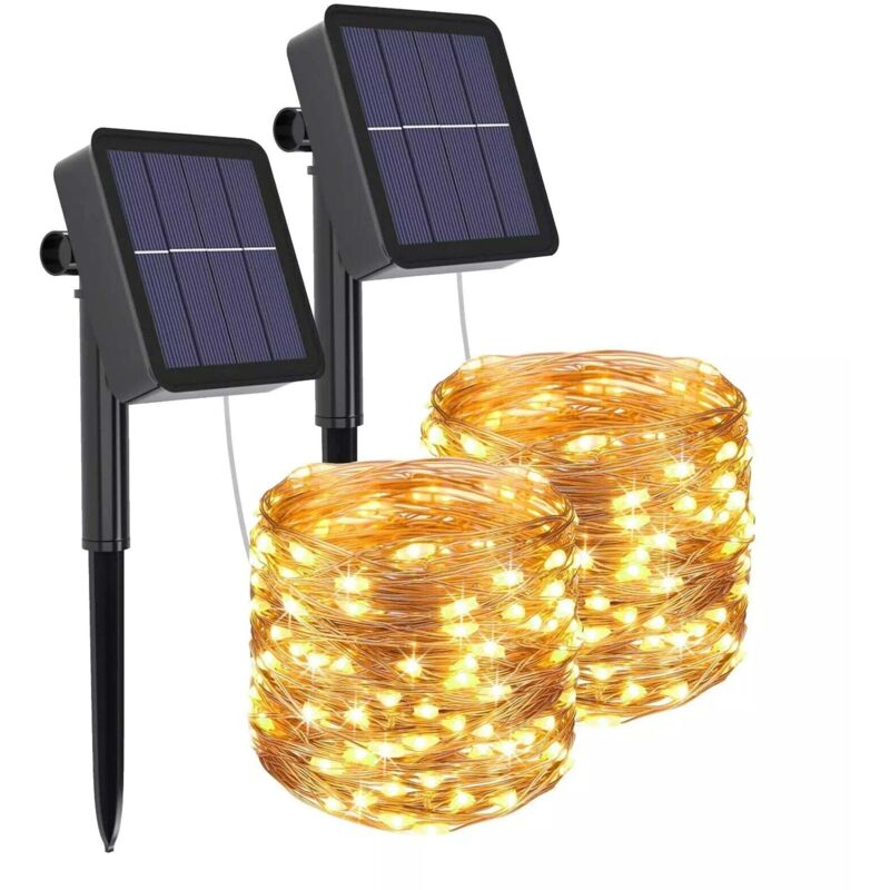 Catena di luci LED 20m per esterni con pannello solare - 8 modalità Bianco Caldo Set da 2