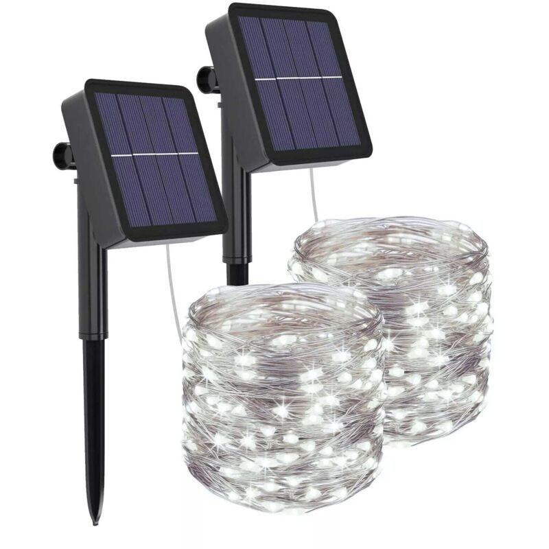 Catena di luci LED 20m per esterni con pannello solare - 8 modalità Bianco Freddo Set da 2