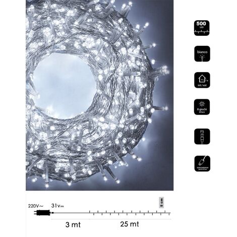 Catena di luci Natale 500 led cavo trasparente serie luminosa natalizie per esterno interno albero feste decorativa  Bianco freddo