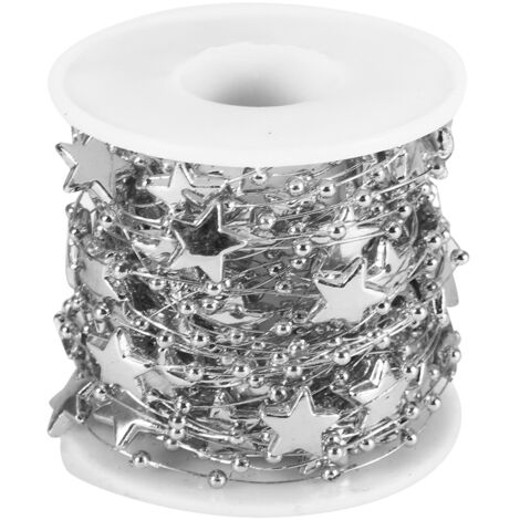 Catena di perline da 10 metri Stringa decorativa con stella a cinque punte e perla elettrolitica in ABS (Argento)