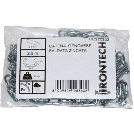 CATENA GENOVESE PRETAGLIATA Ø 2 MM. IN ACCIAIO ZINCATO 2,5 MT.