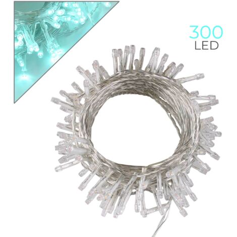 CATENA LED DA 300 LUCI VERDE ACQUA 15 METRI CAVO TRASPARENTE - PERFETTA PER CASE GIARDINI VETRINE E GAZEBI