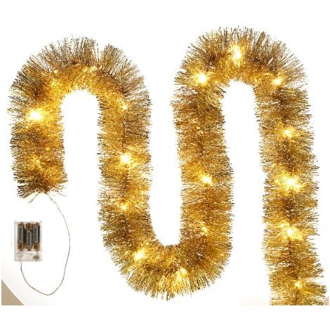 Catena LED dorata per albero di Natale con batterie, 6 metri