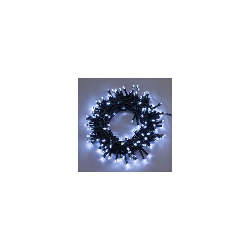 Image of Stringa catena 20 mt serie 500 luci di Natale a led 5 mm reflex bianco freddo con 8 giochi di luce e memoria cavo verde per esterno interno Bianco