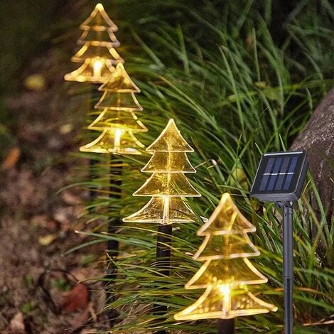 PARTENOPEA UTENSILI Catena Luci di Natale LED a Picchetto da Giardino con Pannello a Ricarica Solare 5 Alberi