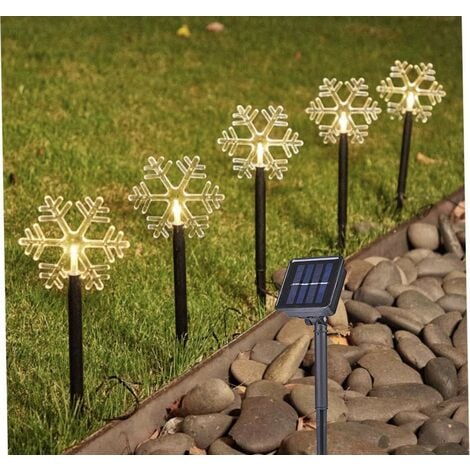 PARTENOPEA UTENSILI Catena Luci di Natale LED a Picchetto da Giardino con Pannello a Ricarica Solare 5 Fiocco di Neve