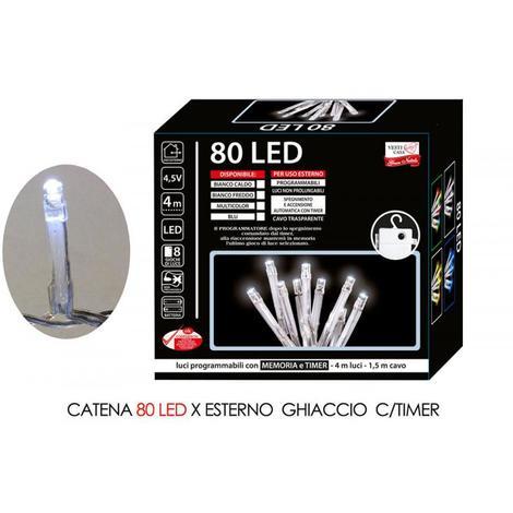 Timer Accensione Spegnimento Luci.Catena Luci Luce Led 80 A Batteria Bianco Ghiaccio Con Timer Esterno Albero Di Natale 450400