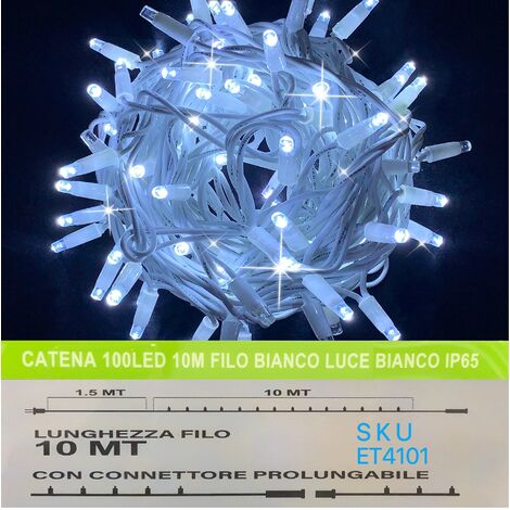 catena luminosa 100 led 10 metri filo bianco luce bianco ip65 /ET4101