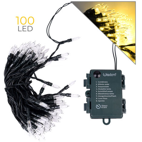 CATENA LUMINOSA 100 LED A BATTERIA CON LUCE CALDA - LUCI NATALIZIE DECORATIVE CON 8 MODALITA' DI ILLUMINAZIONE