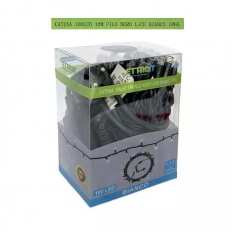 Catena luminosa 100 led luci di Natale 10 metri prolungabile da esterno ip65 balconi terrazze giardino  ET4102 - FILO NERO - LUCE BIANCA