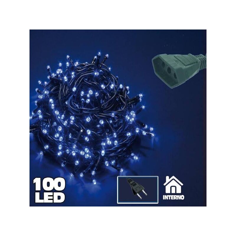 Image of Trade Shop - Catena Luminosa 100 Luci Led Lucciole Blu Prolungabile Uso Interno 5 Metri