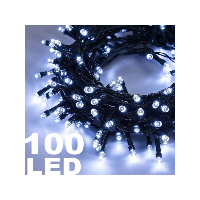 Image of Trade Shop - Catena Luminosa 100 Luci Led Lucciole Luce Bianca Con Controller 8 Funzioni
